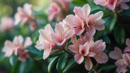 A close-up of a beautiful pink oleander flower. Its gentle pastel pink hue evokes a serene and romantic ambiance.