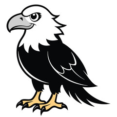Cartoon bald eagle showcases its golden talons and black wings against white background