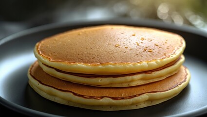 A detailed closeup of large pancakes.