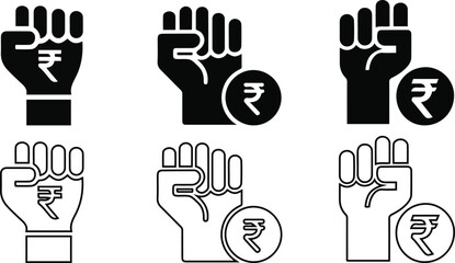Obraz premium Hand Rupee Indian Icons Set. Vector Illustrations.