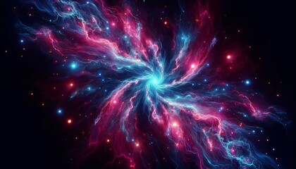 Naklejka premium Neon Scatter A disrupted galaxy glowing with electric blue and h