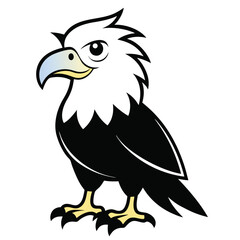Cartoon bald eagle stands with striking black and white plumage for wildlife