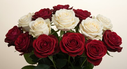 Naklejka premium A beautiful bouquet of red and white roses in full bloom creates an elegant and romantic floral arrangement