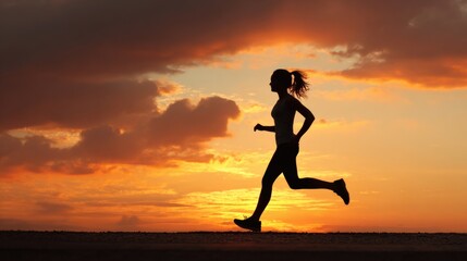 Runner silhouette against sunrise sky, set in powerful stance.