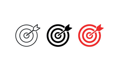 Set of Target Icons with Dart in Black Red and Gray Representing Goals and Achievement