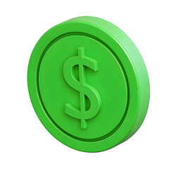 Obraz premium Green Coin With Dollar Sign Symbol On It Isolated