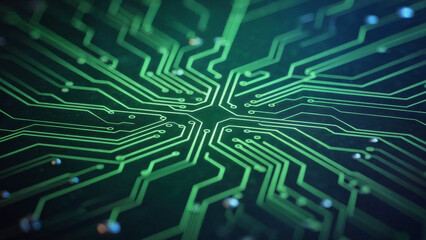 Vibrant Green Circuit Board with Tech Background