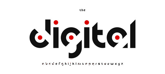Digital modern cutout alphabet, abstract tech font, futuristic dot typeface for creative branding logo, techno space interface headline, app typography, geometric typographic design. Vector typeset