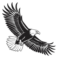 eagle soars powerfully with wings outstretched, portraying a illustration in black and white