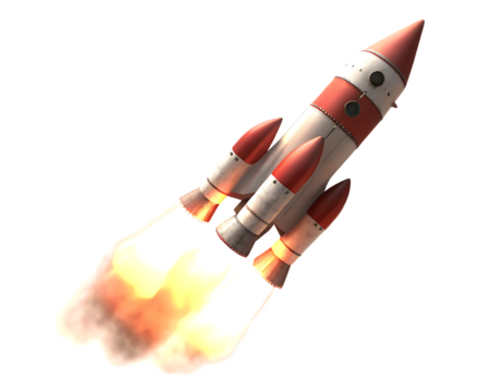   a red and white rocket being launched isolated on white background PNG
