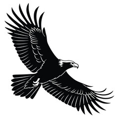 Majestic eagle soars elegantly with outstretched wings in striking black and white art