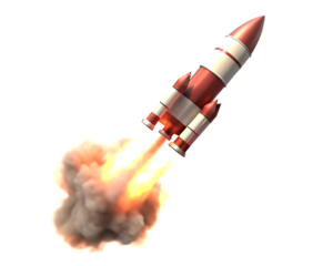   a red and white rocket being launched isolated on white background PNG