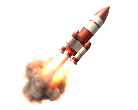   a red and white rocket being launched isolated on white background PNG