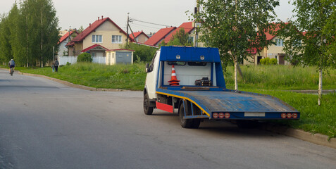 Tow truck on road, banner.