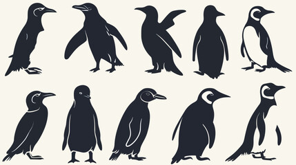 Naklejka premium penguin bird animal silhouette cartoon , black silhouettes isolated on white background