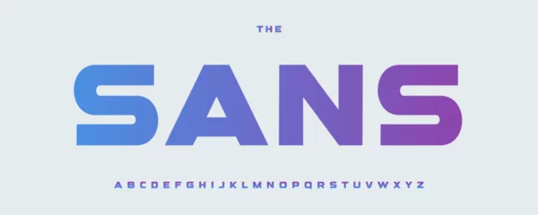 Fotobehang Modern bold sans serif alphabet, sleek gradient font, wide typeface for medical, tech, fintech, science logo and headline, digital UI typography, startup display typographic design. Vector typeset. © artyway