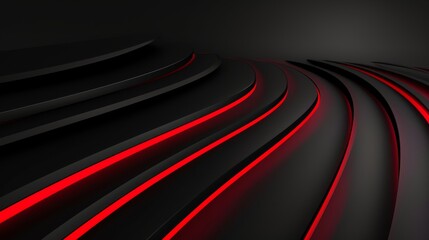 Minimal Black Background with Glossy Curves and Glowing Red Light Lines