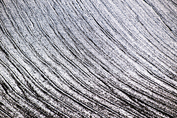 Snowy Fields Abstract – Aerial view of geometric farmland covered in snow