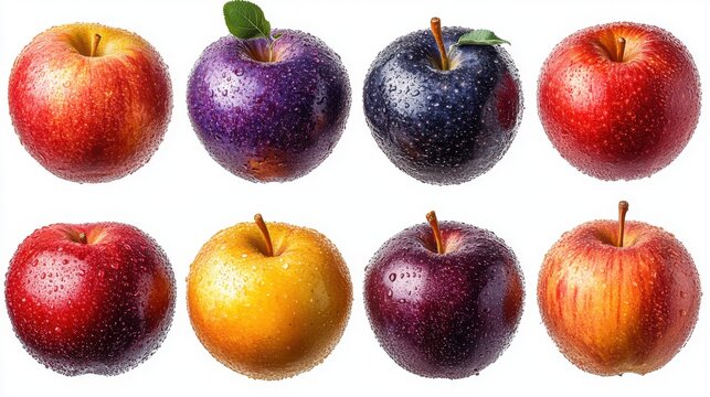 High-Resolution PNG Collection of Fresh Apples Red, Purple, Yellow Varieties