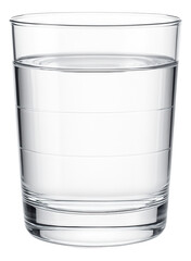 Clear glass of water with subtle reflections on transparent background.