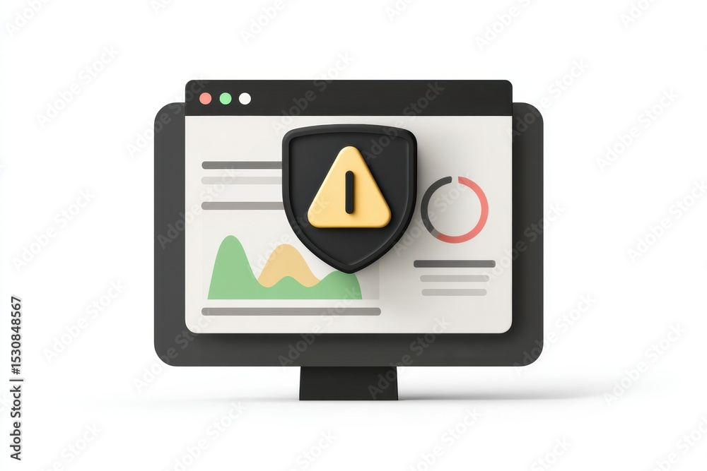 Aufkleber Security Warning Popup Appears on a Transparent Dashboard Overlaying Data Visualization Elements on a Screen