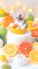 Festive Mouse in Citrus Boat on Cake