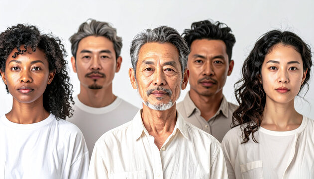 Un grupo de personas formando equipo de trabajo o empresa con un hombre director al frente