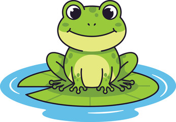 Adorable Green Frog Vector Illustration