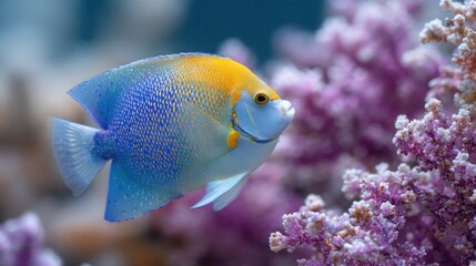 National Zoo and Aquarium Month. Vibrant angelfish swimming among pink coral in a colorful underwater scene