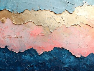 Vibrant Abstract Painting of Blue, Pink, and Yellow Background