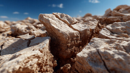 Fototapeta premium Drought Landscape with Cracked Earth and Mountains