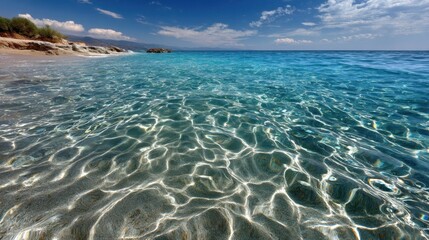 Crystal clear turquoise waves on a sunny day at a sandy beach