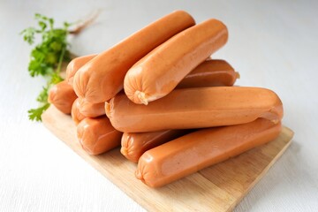 Smoked pork and chicken sausage on white background, 