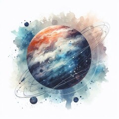 Artistic Galaxy Planets in Watercolor Style Set. AI generated illustration