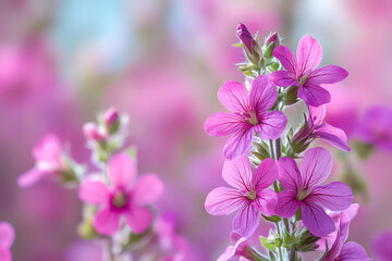 Fototapeta premium Close-up of vibrant pink and purple flowers with a blurred colorful background