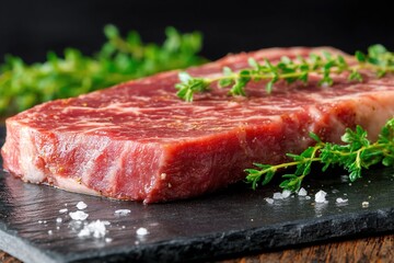 Raw wagyu steak in the kitchen. Generative Ai