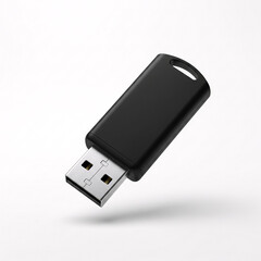A sleek black USB flash drive with a metallic connector, showcasing a modern design,
