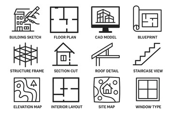 Architectural design elements: sketches, floor plans, and cad models