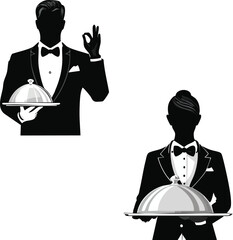 Formal Waitstaff Silhouettes - Elegant Service Icons