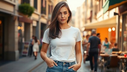 Fototapeta premium Stunning Woman, City Street, Summer Fashion, Casual Style
