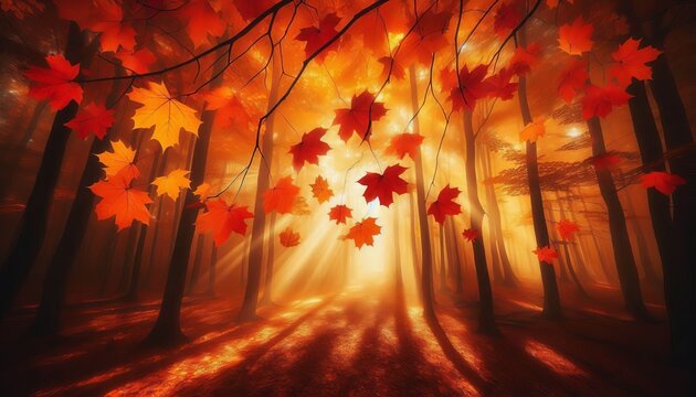 Autumn Canopy – Falling maple leaves in burnt orange over blur - Powered by Adobe