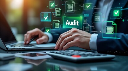 Financial audit process and data analysis concept