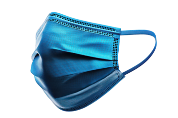 Blue surgical mask with folds, black backdrop