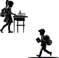 School Children Silhouettes - Education & Learning Vector


