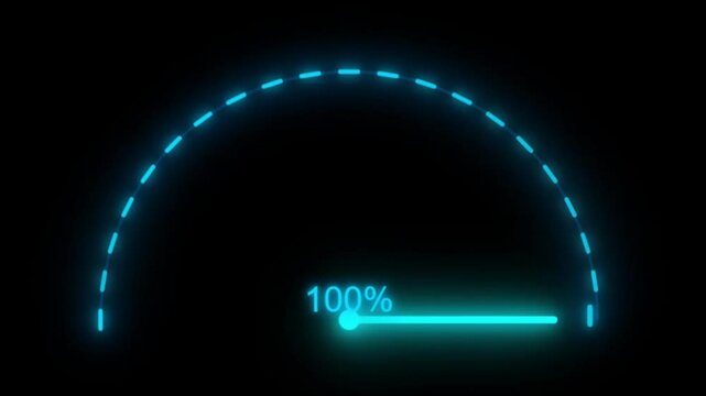 Blue Neon Gauge Animation credit score Speedometer gauge indicator on black background, Satisfaction meter, Business concept 4K Video