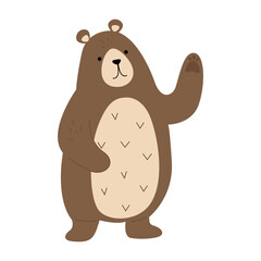 Forest cute animal bear in cartoon style on white background, can be used for printing postcards, banners, advertising