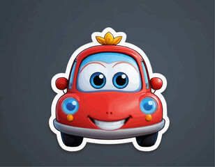 Adorable Red Cartoon Car Character Illustration
