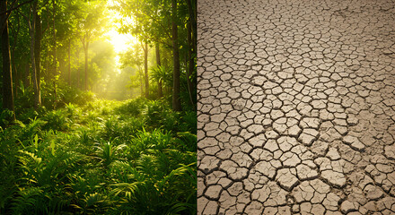 Lush Rainforest Versus Desiccated Earth: A Stark Contrast of Environmental Extremes