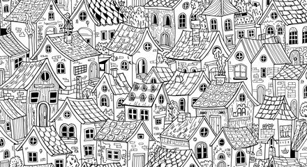 Black and white detailed townhouses