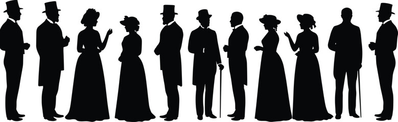 Victorian silhouettes of men and women, antique fashion illustration, vintage dress clipart, historical costume people